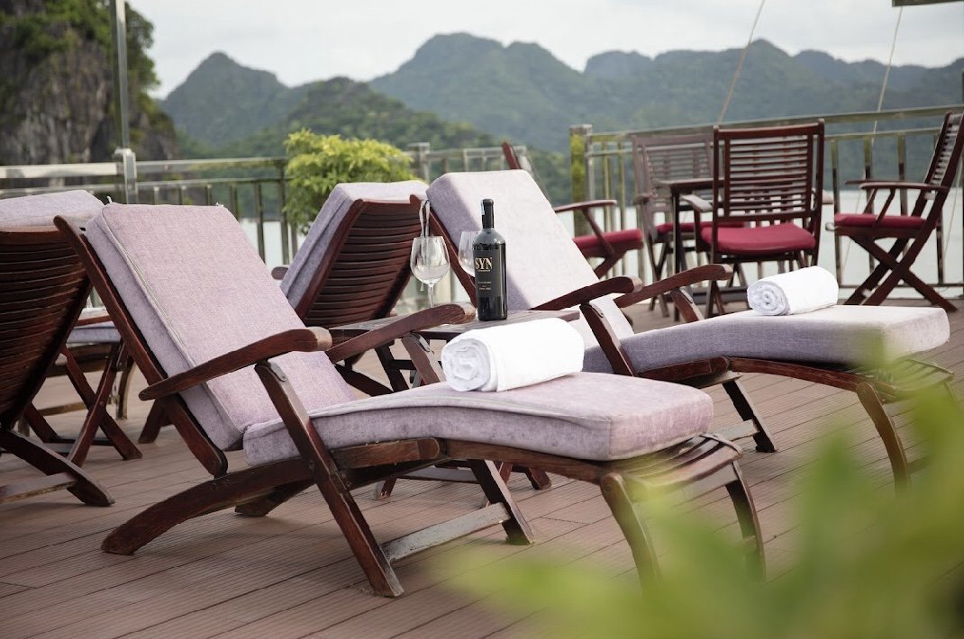 Sundeck sunset on Halong cruise ship