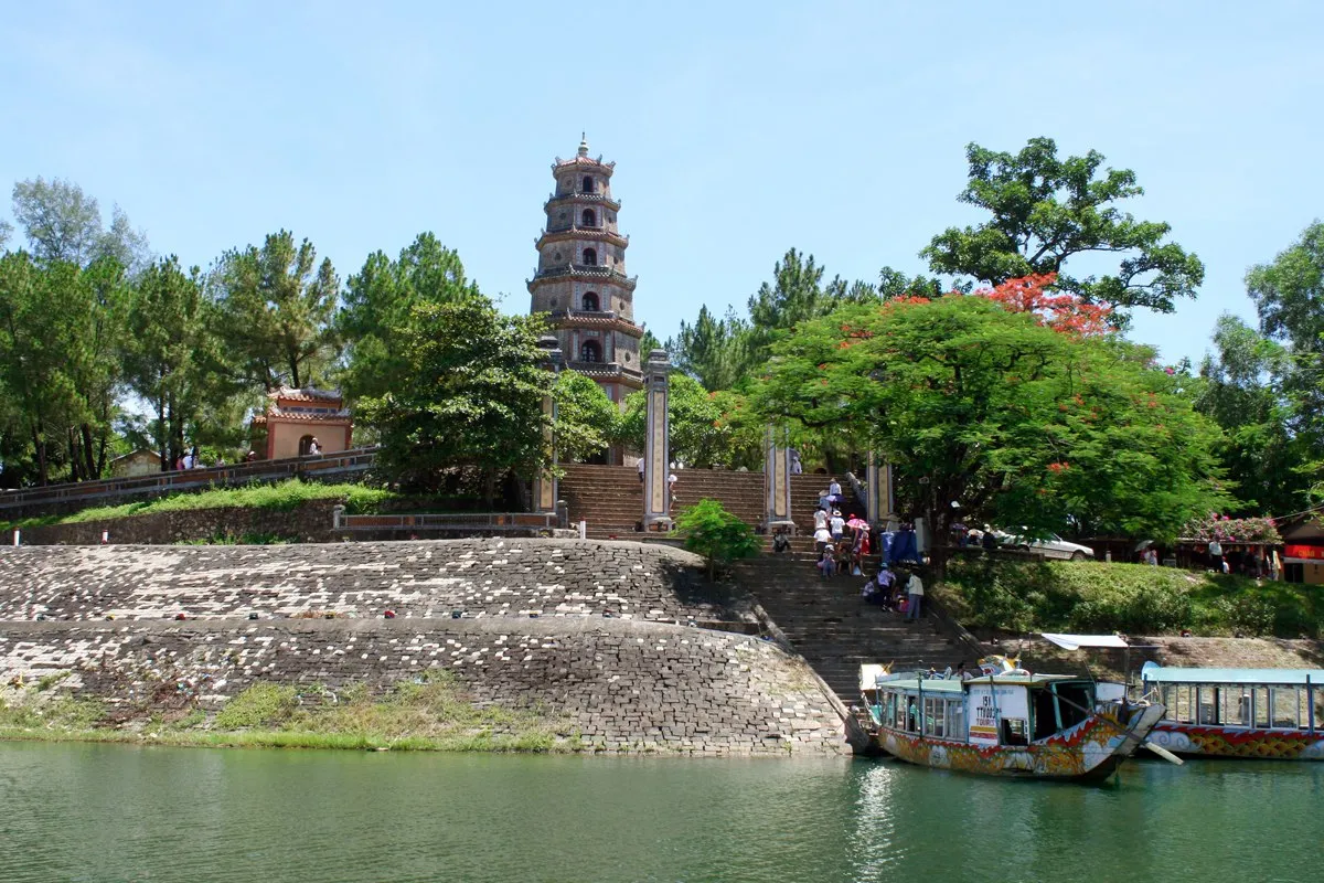 Thien Mu Pagoda on the bank of the Perfume River, Hue