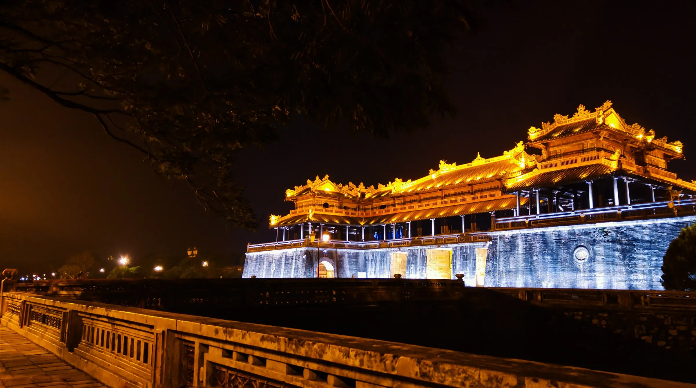 Ngo Mon Gate of the Hue Citadel illuminated at night