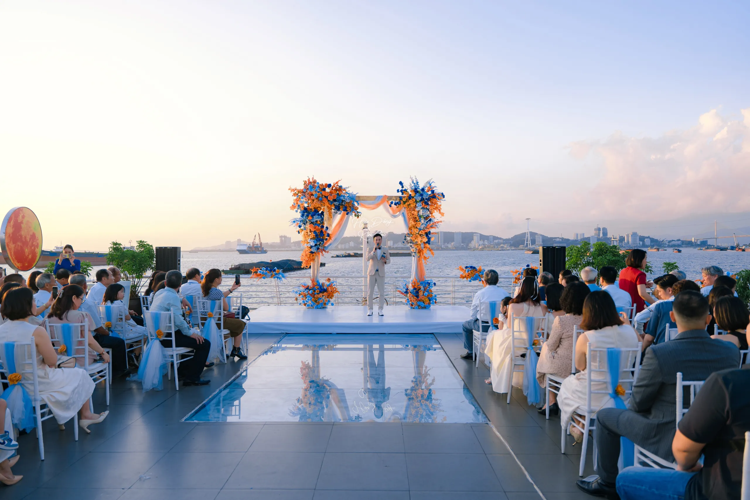 Incentive Travel hero · gala dinner on a Halong Bay sundeck · branded corporate event setup in Vietnam