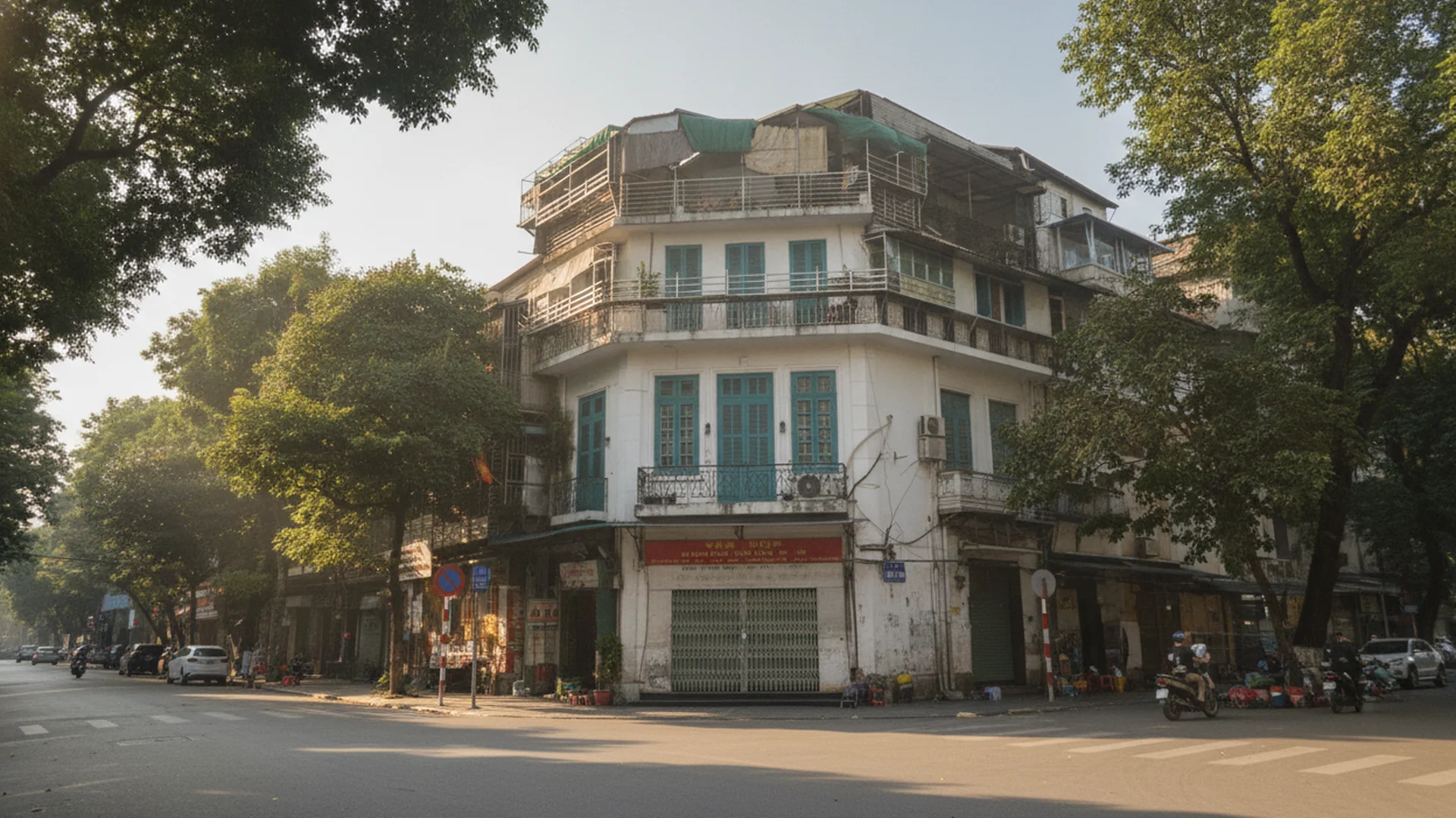 Lantern-lit shophouses along a narrow lane in Hanoi’s Old Quarter