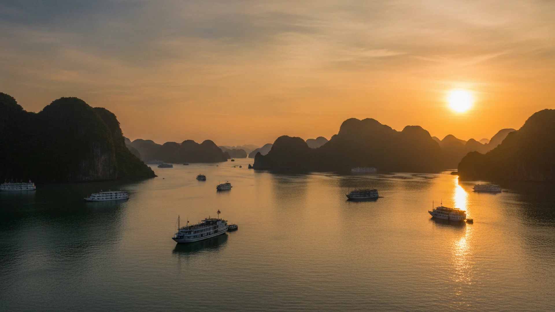 Limestone karsts rising from emerald waters of Ha Long Bay